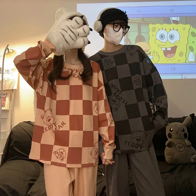 2 Sets of Couple Models Korean Ins Peter Rabbit Couple Pajamas Female Cotton Long-sleeved Men's Striped Two-piece Homewear