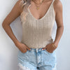 Elegant Solid Color V-Neck Knitted Vest Spring Summer Casual Hollow Design Comfortable Breathable Women's Fashion Top