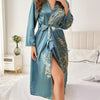 Women's Elegant Silk Robe Floral Print Loose Fit Long Sleeve Breathable Loungewear All-Season