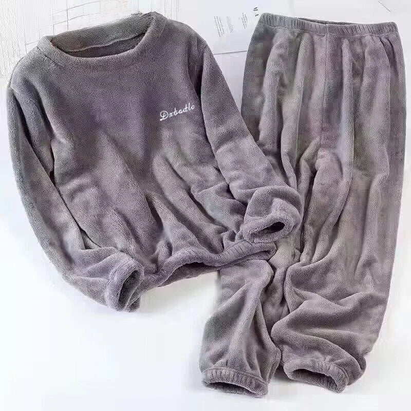 Thiened Coral Fce Home Clothes Spwear ex Winter Warm Loose Fit Home Leisure Suit for Teens Kids Middle-Aged And E...