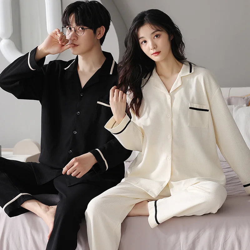 Autumn Couple Pijamas Set For Men Women Cotton Kimono Homewear Man Pjs Female Pijamas Suit Pyjamas Home Clothes Drop Ship