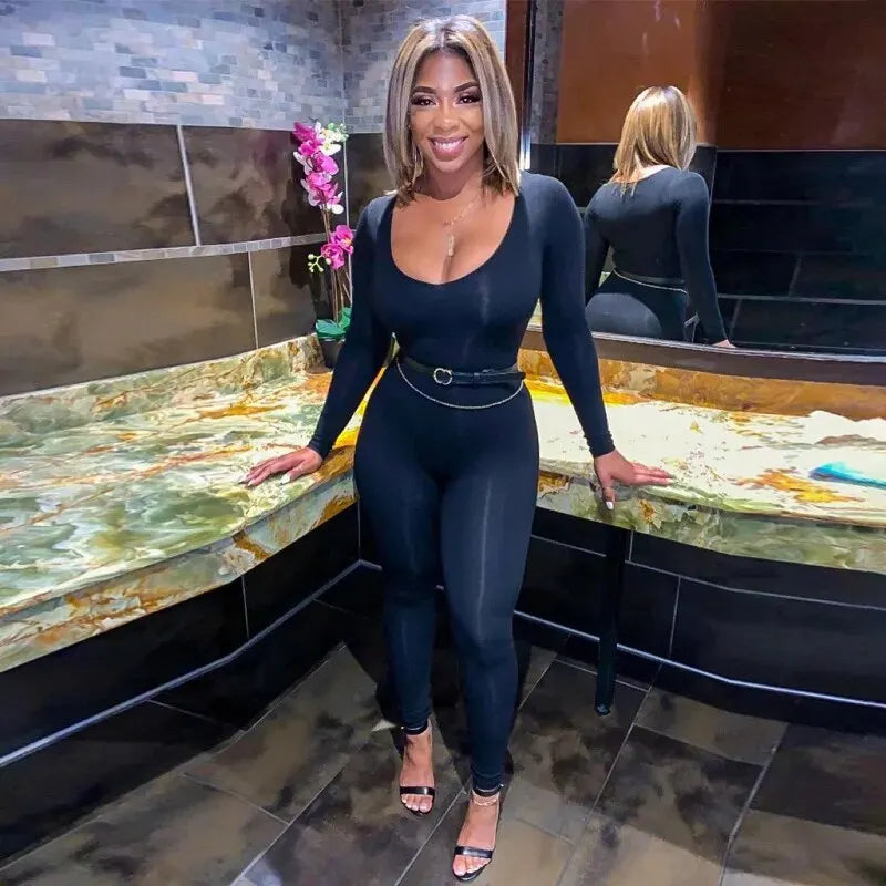 Dulzura Women Autumn Winter Long Sleeve Bodycon Streetwear Jumpsuit Overall One Piece Outfit Wholesale Items for Business