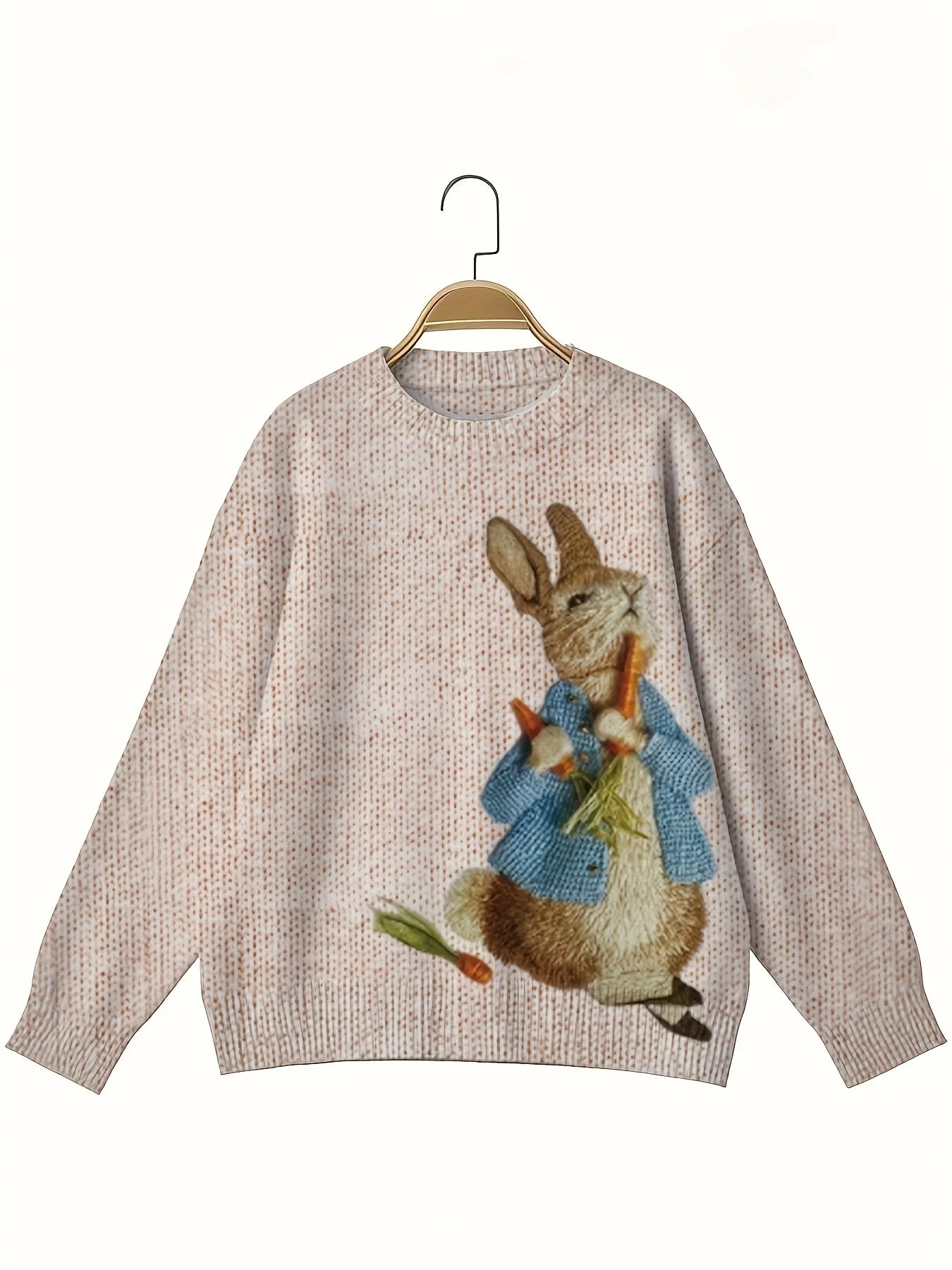 Ladies' autumn and winter printed round-neck long-sleeved knitted pullover - Animal print - suitable for daily casual wear