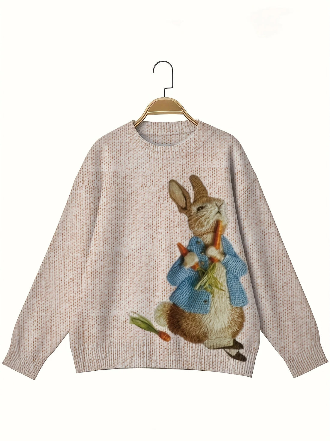 Ladies' autumn and winter printed round-neck long-sleeved knitted pullover - Animal print - suitable for daily casual wear