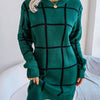 Women Casual Plaid Long Sleeve Knitted Sweater Dress Autumn Winter Clothes Without The Belt