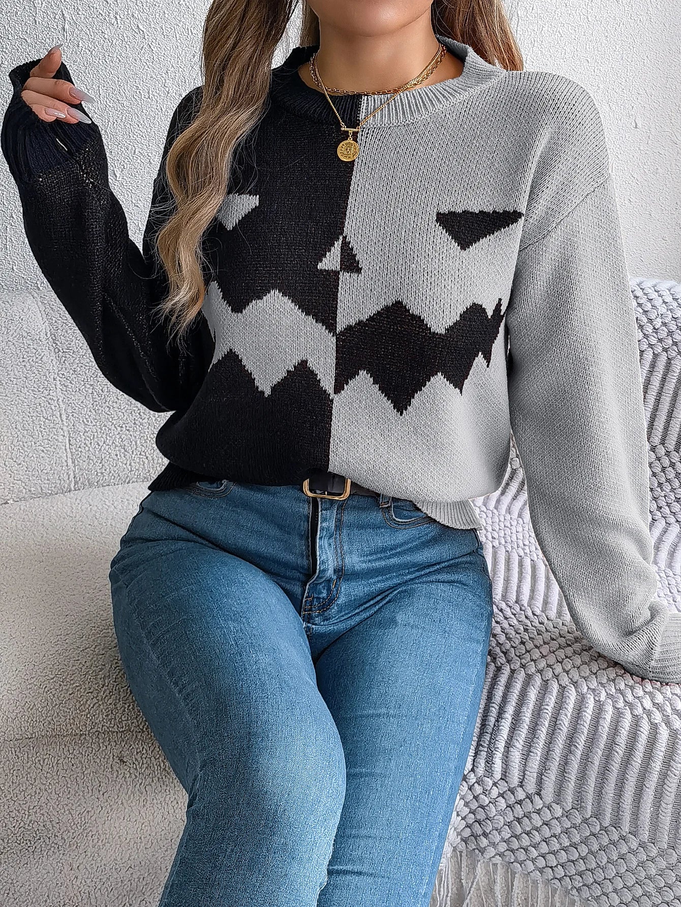 Halloween Women's Contrast Color Pumpkin Pattern Sweaters 2025 Autumn Winter Casual Round Neck Long Sleeve Knitted Pullover