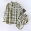 2026 New Japanese Spring and Autumn Couple Pajama Set 100% Cotton Men's and Women's Plaid Long Sleeve Two Piece Home Furnishing