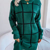 Women Casual Plaid Long Sleeve Knitted Sweater Dress Autumn Winter Clothes Without The Belt