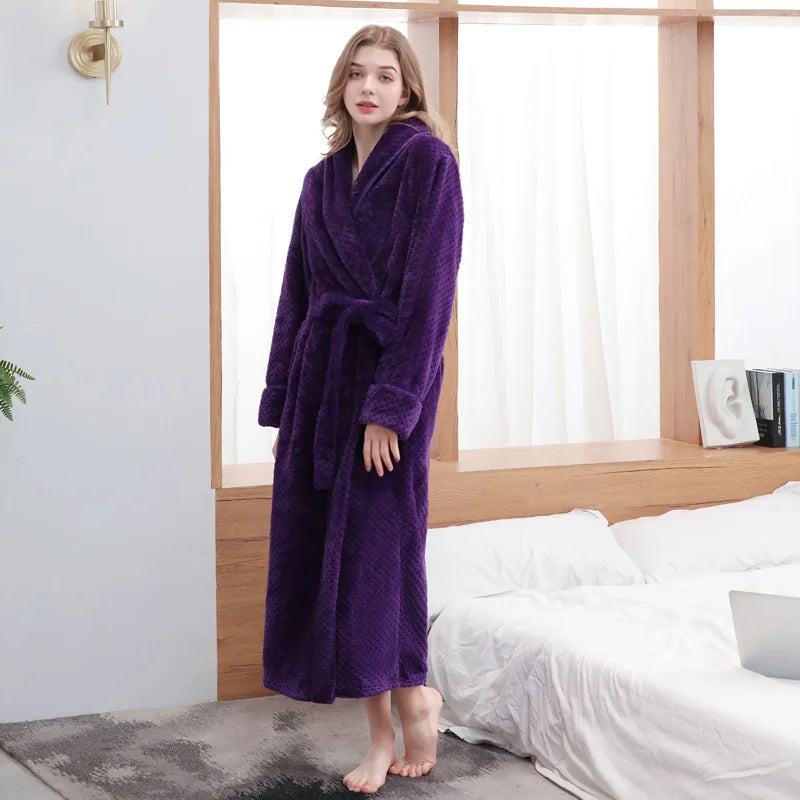 Large Size Flannel Long Robe Autumn Winter Thickened Couple Sleepwear Kimono Bathrobe Gown Nightgown Loose Coral Fleece Homewear