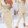 Fall Winter Knitted 2 Piece Suits Women Long Sleeve Ribbed Slit Long Top and High Waist Pencil Pants Set Fashion Outfit