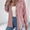 Autumn and Winter Casual Single Breasted Pocket Solid Color Long Sleeved Corduroy Jacket Women Coats