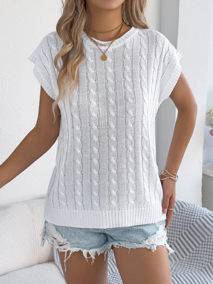 Spring Summer Solid Color Knit Tops Twist Round Neck Sleeveless Pullover White Black Khaki Casual Woman Clothing