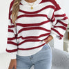 Fashion Contrast Color Striped Sweaters for Autumn Winter Casual Round Neck Lantern Long Sleeve Knitted Tops Women Clothes