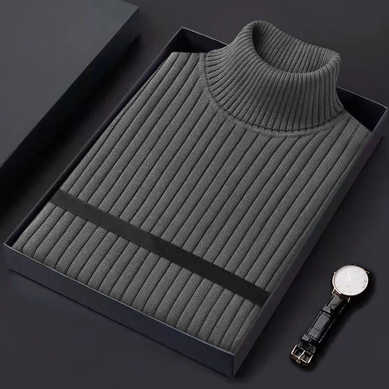 Autum Men's Slim Fit Pullover Sweaters Long Sleeve Turtleneck Sweater Casual Stripe Knitted Winter Warm Outdoor Streetwear