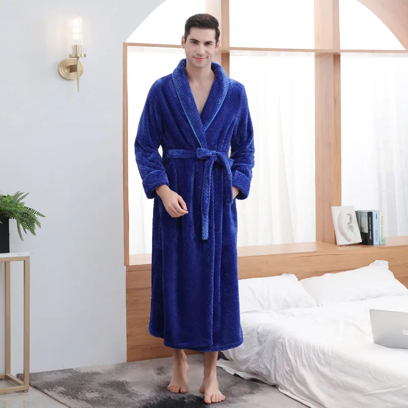 Large Size Flannel Long Robe Autumn Winter Thickened Couple Sleepwear Kimono Bathrobe Gown Nightgown Loose Coral Fleece Homewear