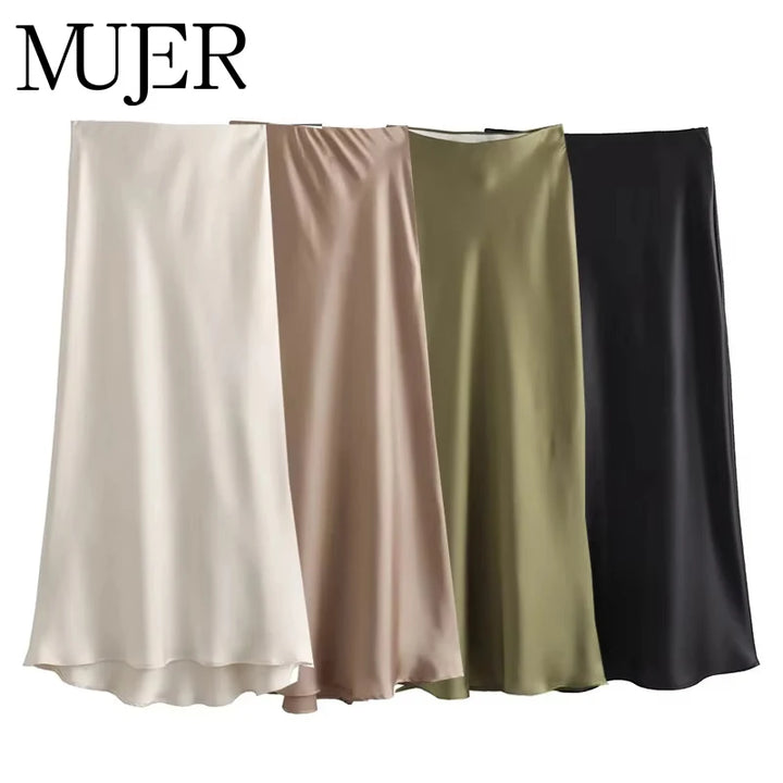 Satin Skirt Women High Waist Long Skirts For Women Summer Black Midi Skirt Woman Office Elegant Women's Skirts