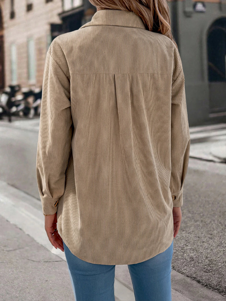 Autumn and Winter Casual Single Breasted Pocket Solid Color Long Sleeved Corduroy Jacket Women Coats