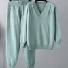 GVUW Knitted Women 2 Pieces Set Women V Neck Full Sleeve Sweater + Pencil Pants Solid Color New Female Clothing