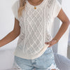 Summer Knitted Pullover Woman Casual Hollow Out Round Neck Twist Solid Color Short Sleeve Tops Apricot Khaki Woman Clothes