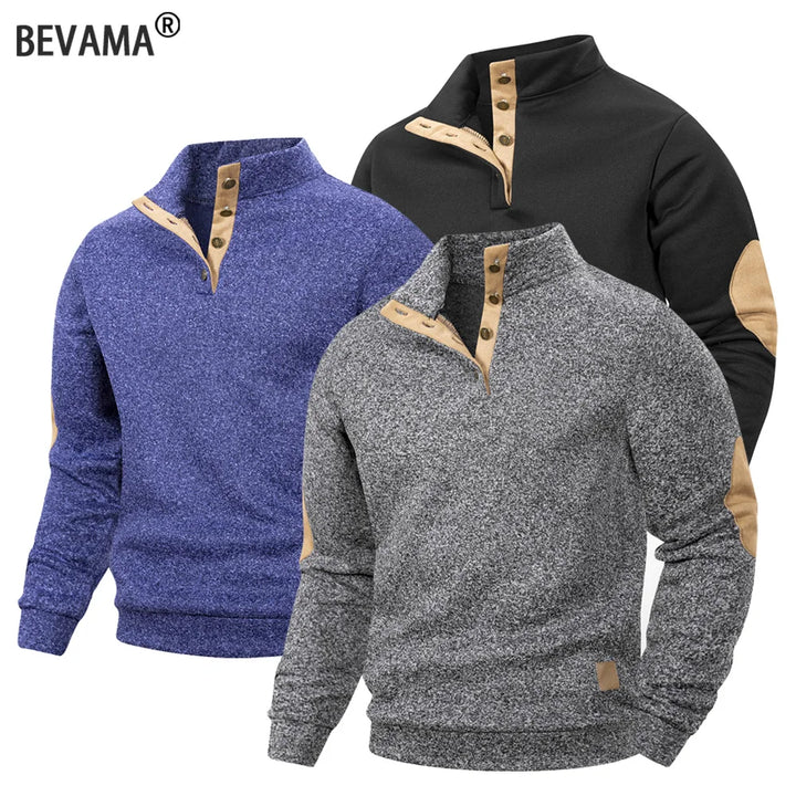 Spring Autumn Men's Casual Pullover Button Down Stand Collar Henley Polo Coats Long Sleeve Stand Collar Sweatshirts for Sport
