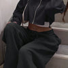 Women Hooded Zip-up Cropped Sweatshirt and Long Pants 2 Piece Sets Autumn Casual Hoodies Sweatpants Suit Tracksuits
