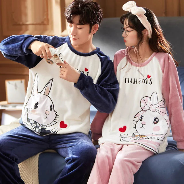 Couples Pajamas Women Men Winter Thicken Pyjamas Sleepwear Cartoon Dinosaur Korean Lovers Homewear Soft Warm Hoodies Pijama