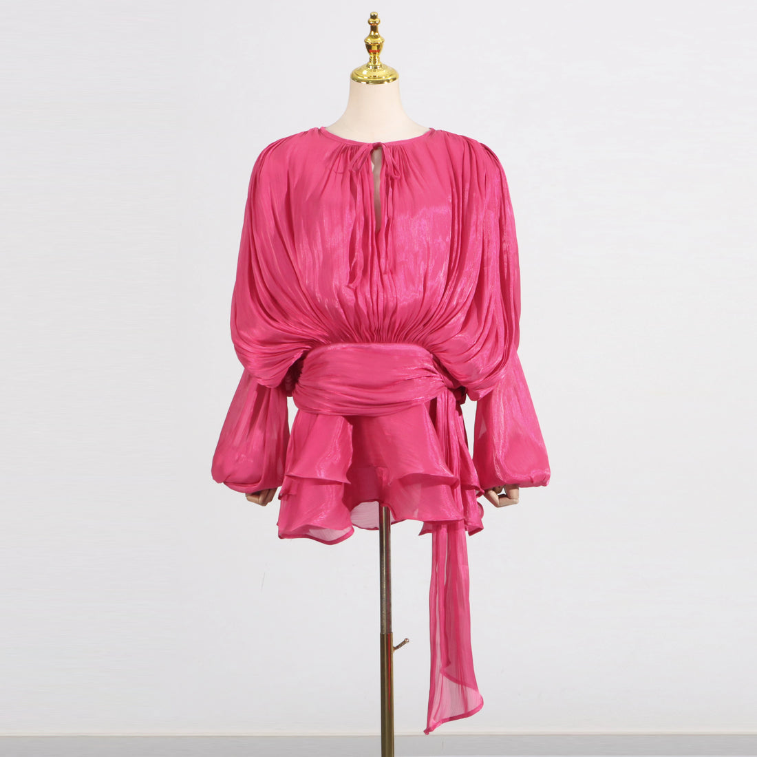 GALCAUR Solid Loose Splicd Lace Up Dresses For Women V Neck Long Sleeves Patchwork Ruffles Tunic Dreses Female Fashio New