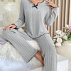 Women Autumn Winter Sleepwear Ribbed Pajamas Set Long Sleeve Top and Long Pants 2 Piece Set Casual Homewear Loungewear