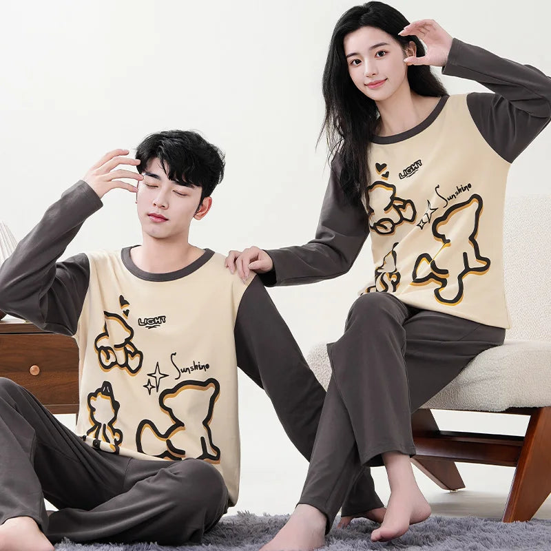 Cotton Couple Pajamas Sets for Women Men Plus Size Sleepwear Comfortable Homewear Autumn Spring Leisure Loungewear Pijamas