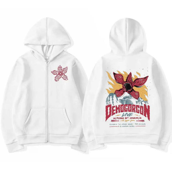 Eddie Munson The Demogorgon Zipper Hoodie Men Women Cannibal Flower Monster Print Cardigan Hooded Sweatshirt Harajuku Streetwear