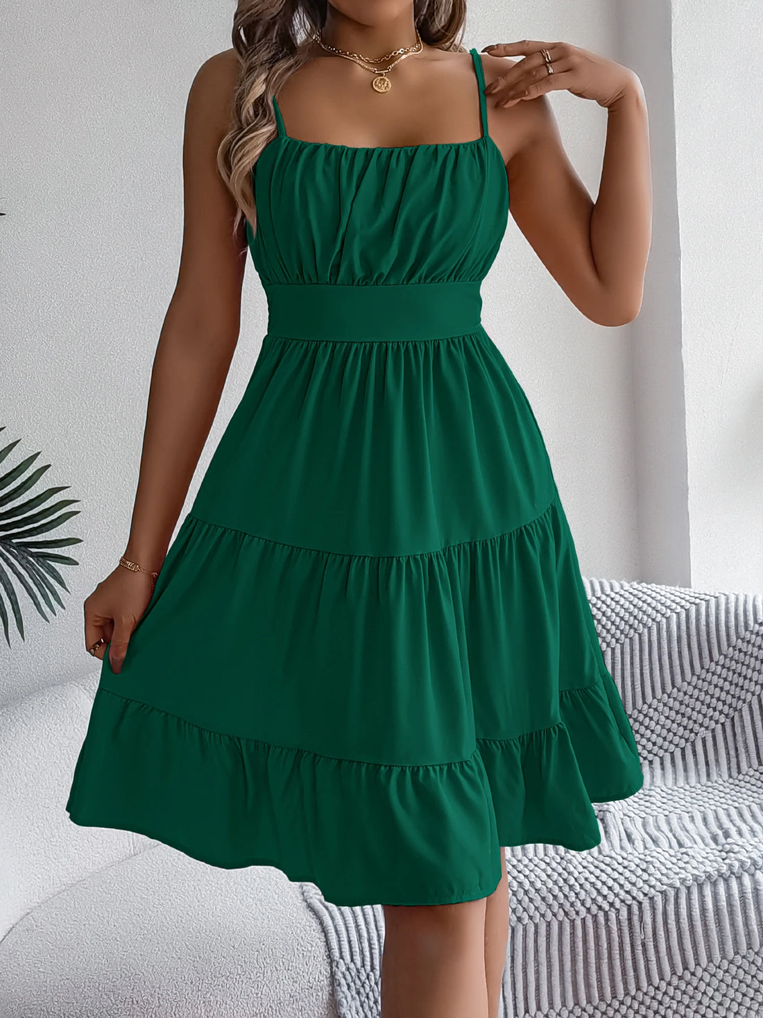 Casual Vacation Ruffled Camisole Dress Spring Summer Women's Solid Dresses for Women