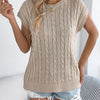 Spring Summer Solid Color Knit Tops Twist Round Neck Sleeveless Pullover White Black Khaki Casual Woman Clothing