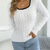 Women‘s Square Neck Twist Knitted Tops 2025 Autumn Winter Casual Long Sleeve Contrast Color Striped Sweater Khaki Red White