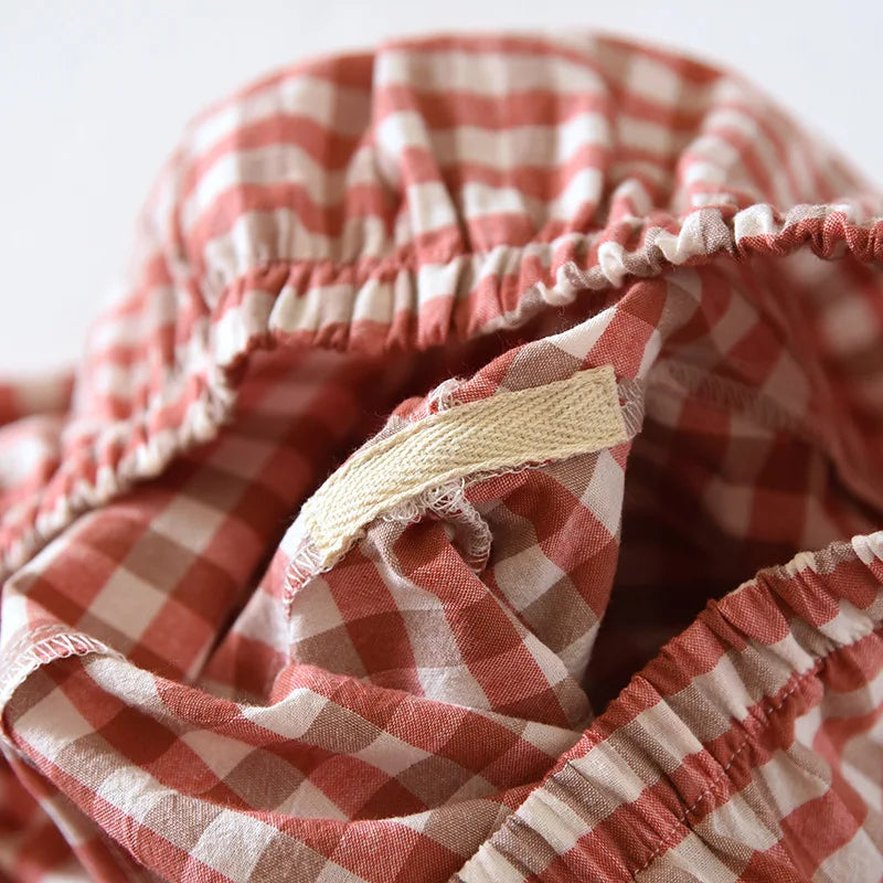 2026 New Japanese Spring and Autumn Couple Pajama Set 100% Cotton Men's and Women's Plaid Long Sleeve Two Piece Home Furnishing